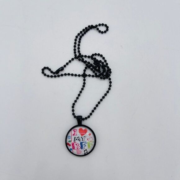 I Love My BFF Necklace with Dog Tag Motif and Chain Black 12" Chain - Picture 2 of 6